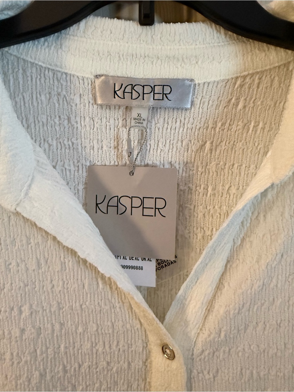 Kasper Cream Textured Button-Down Collared Top - Picture 2 of 6